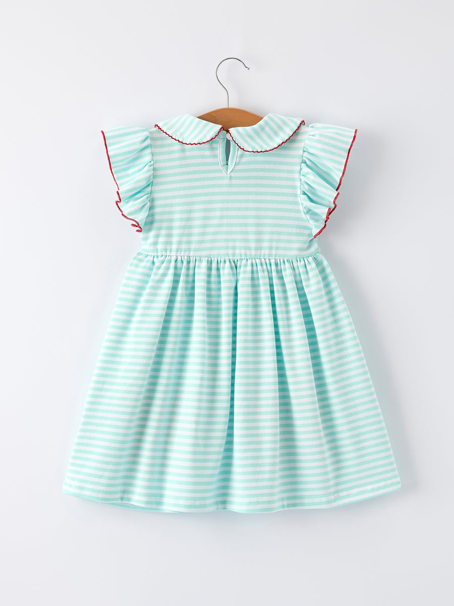 Striped Casual Outfit with Bow Applique Lapel Girls Dress