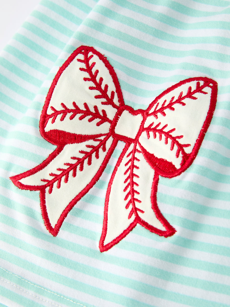 Striped Casual Outfit with Bow Applique Lapel Girls Dress