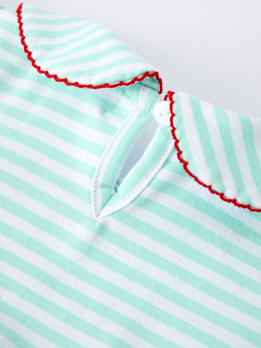 Striped Casual Outfit with Bow Applique Lapel Girls Dress