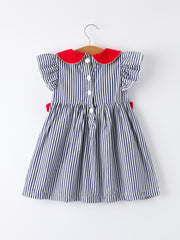 Girls Baseball Team Outfit – Striped Ruffle Sleeve Dress with Ball Design