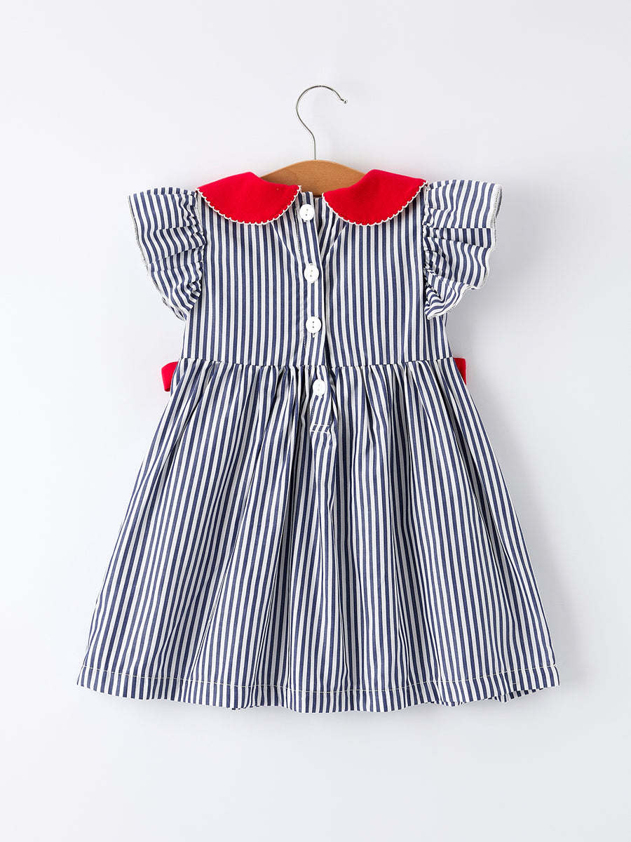 Girls Baseball Team Outfit – Striped Ruffle Sleeve Dress with Ball Design