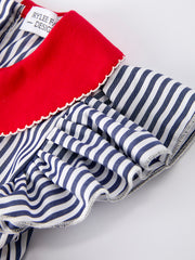 Girls Baseball Team Outfit – Striped Ruffle Sleeve Dress with Ball Design