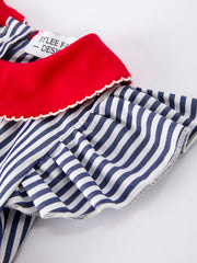 Girls Baseball Team Outfit – Striped Ruffle Sleeve Romper with Ball Design