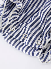 Girls Baseball Team Outfit – Striped Ruffle Sleeve Romper with Ball Design