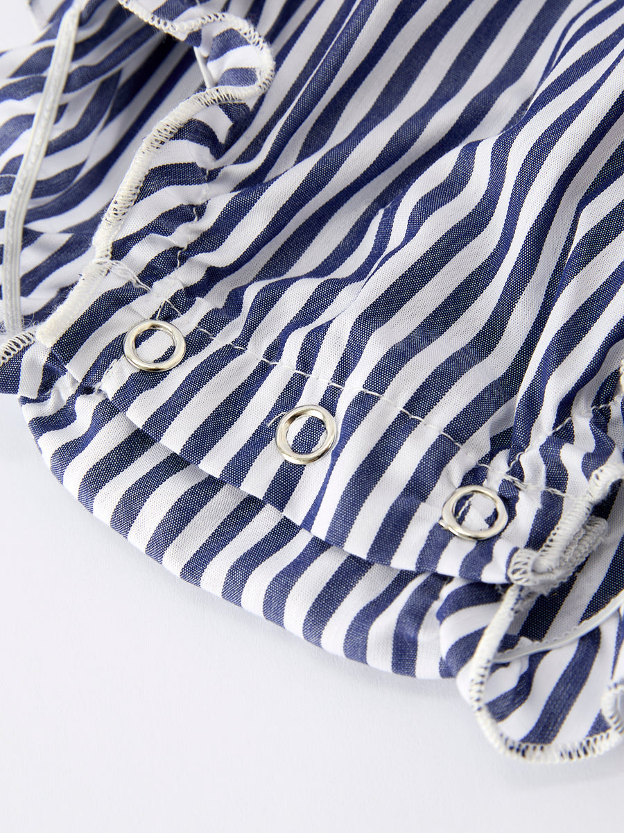 Girls Baseball Team Outfit – Striped Ruffle Sleeve Romper with Ball Design