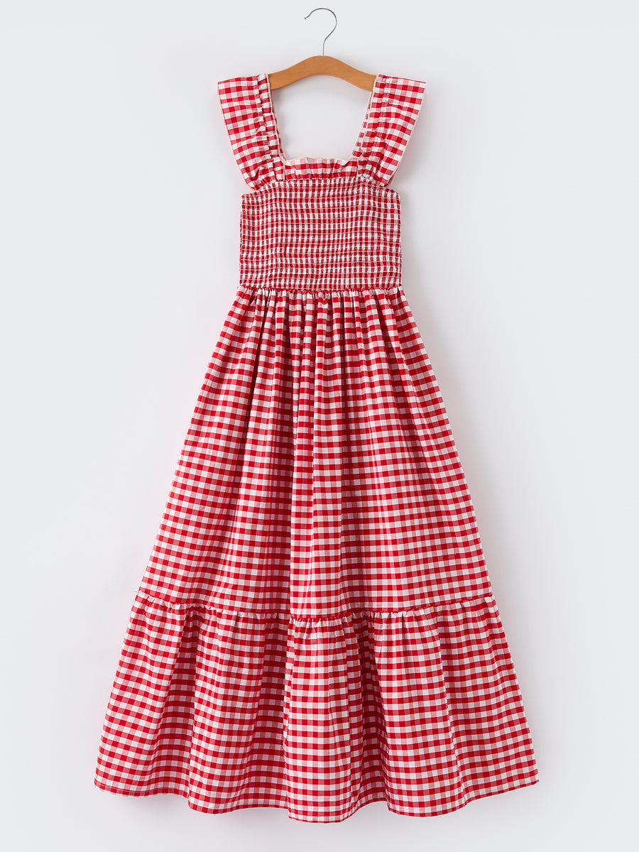 Mommy & Me Adult Dress – Red Plaid Sleeveless Outfit for Party