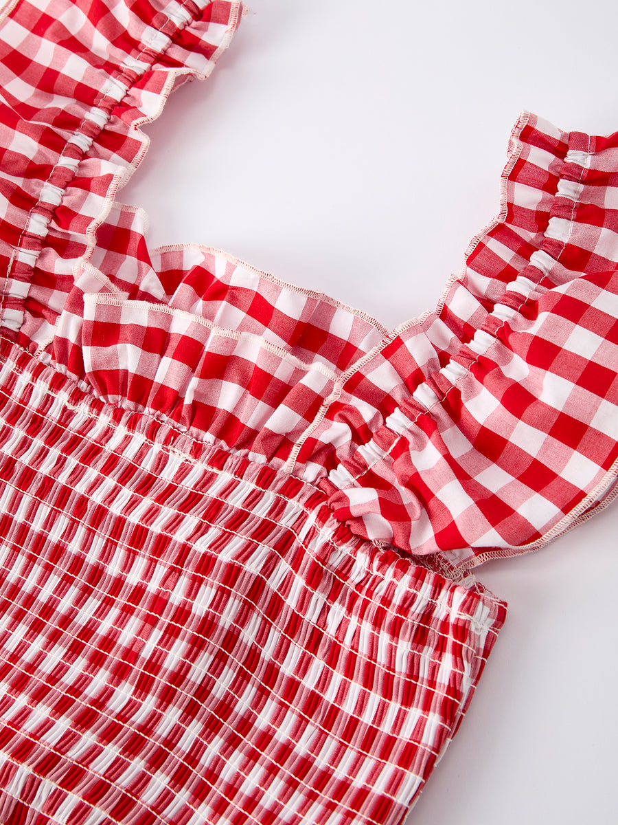 Mommy & Me Adult Dress – Red Plaid Sleeveless Outfit for Party