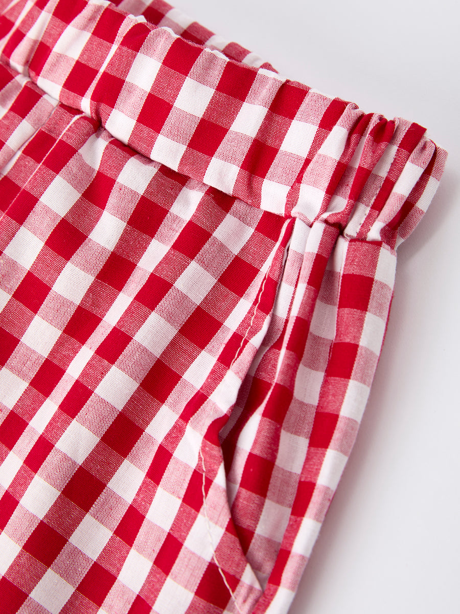 Toddler Boys Outfit – Baseball Dog Smocked Top and Plaid Shorts