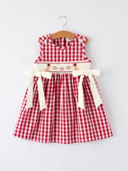 Mommy & Me Girl Dress – Dog Baseball Smocking Embroidery Outfit
