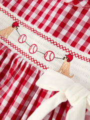 Mommy & Me Girl Dress – Dog Baseball Smocking Embroidery Outfit