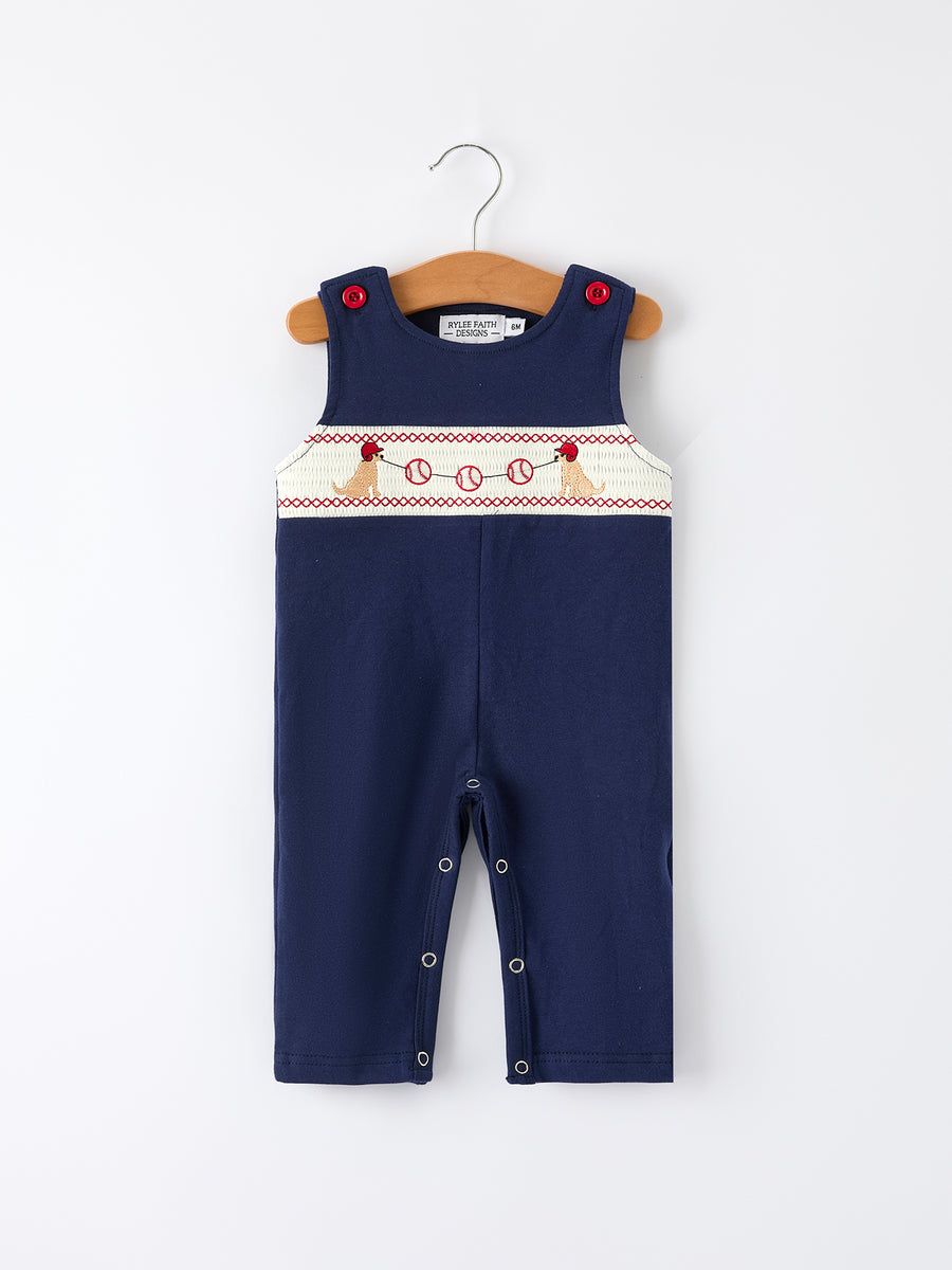 Baby Boys Romper – Dog Baseball Smocking Embroidery Outfit
