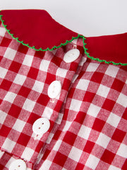 Baby Girls Christmas Outfit – Red Plaid Romper with Tree Bow Accents
