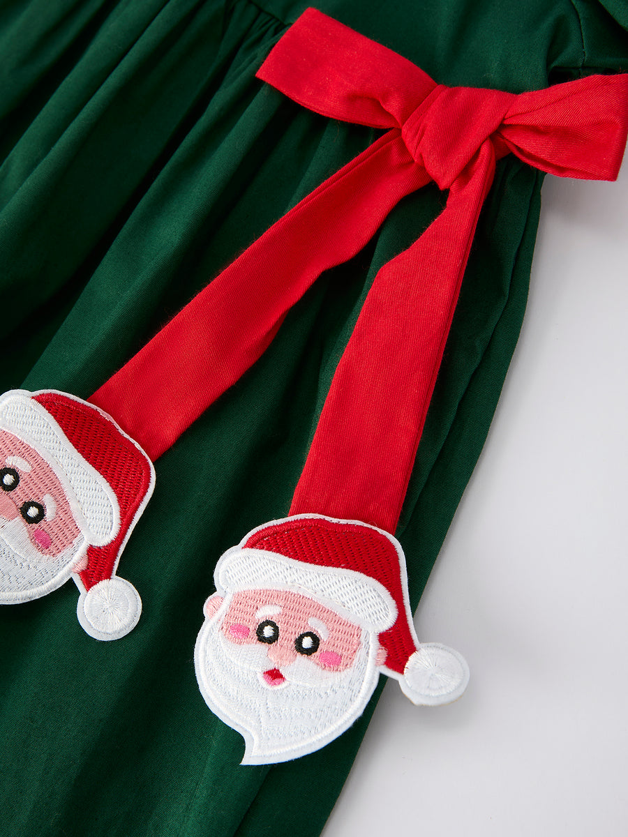Girls Holiday Outfit – Santa Bow Green Christmas Dress