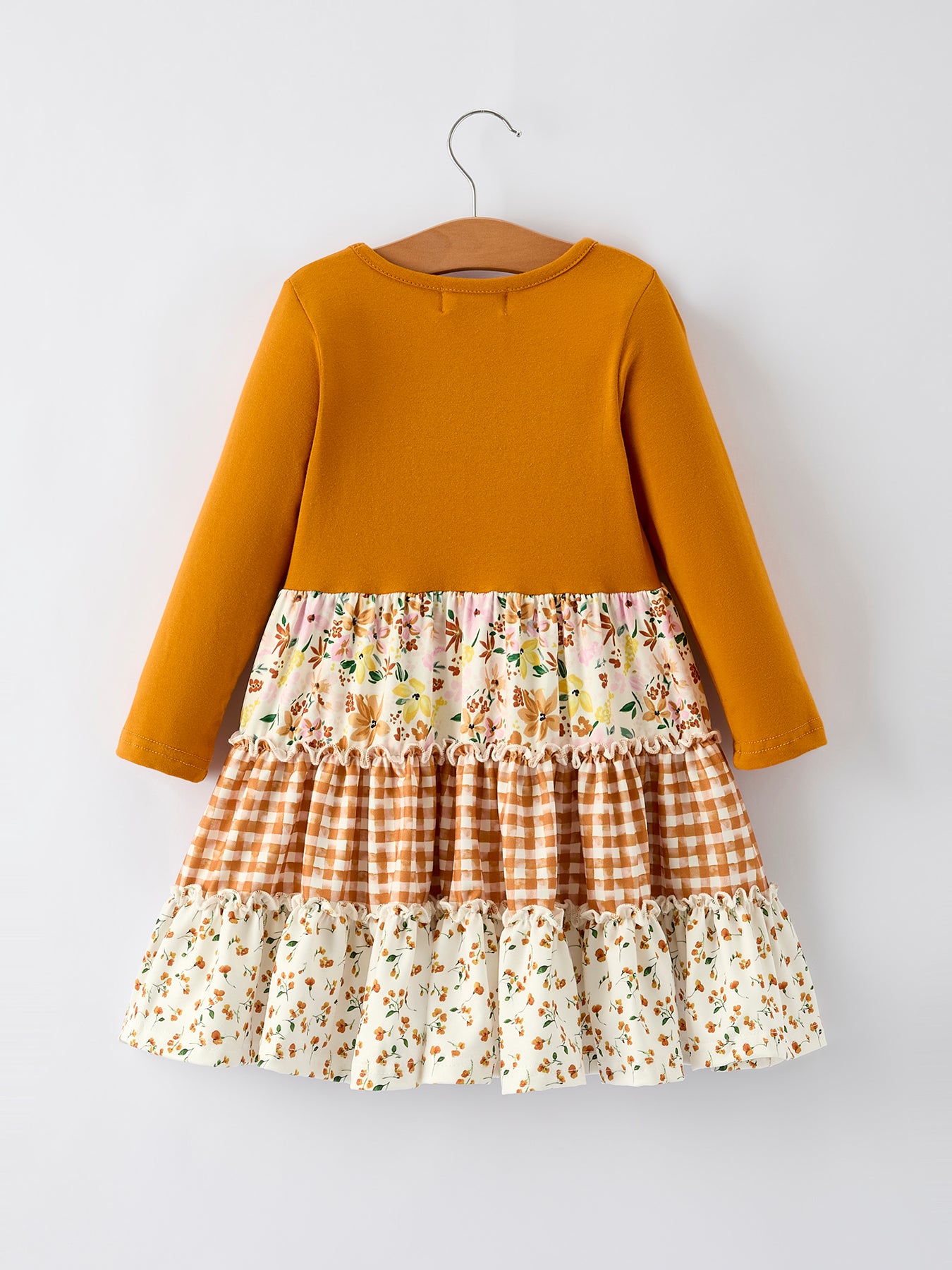 Autumn Patchwork Floral & Plaid Long Sleeve Girls Dress 6 Autumn Patchwork Floral & Plaid Long Sleeve Girls Dress 6