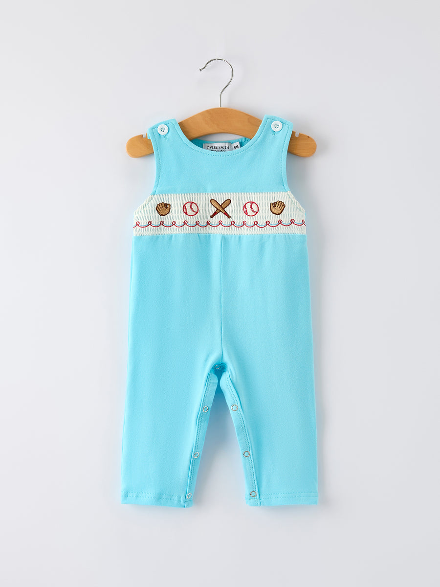 Baby Boy Baseball Romper – Blue Sleeveless Sports Outfit with Embroidery