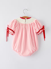 Baby Girls Baseball Embroidery Romper – Pink Stripe Casual Outfit
