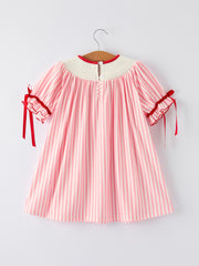 Girls Summer Baseball Embroidery Dress – Pink Stripe Casual Outfit