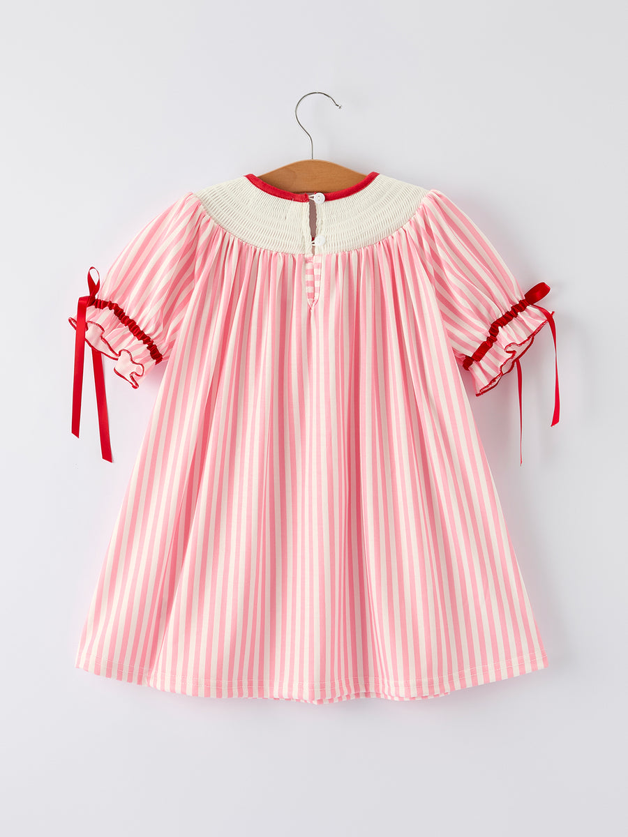Girls Summer Baseball Embroidery Dress – Pink Stripe Casual Outfit