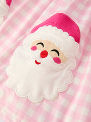 Christmas Santa Applique Striped Girls Set with Red Ruffle Trim