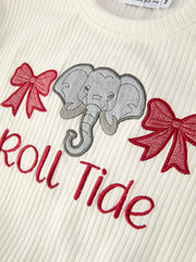Girls Game Day Outfit – Roll Tide Elephant Top and Red Pattern Flare Pants