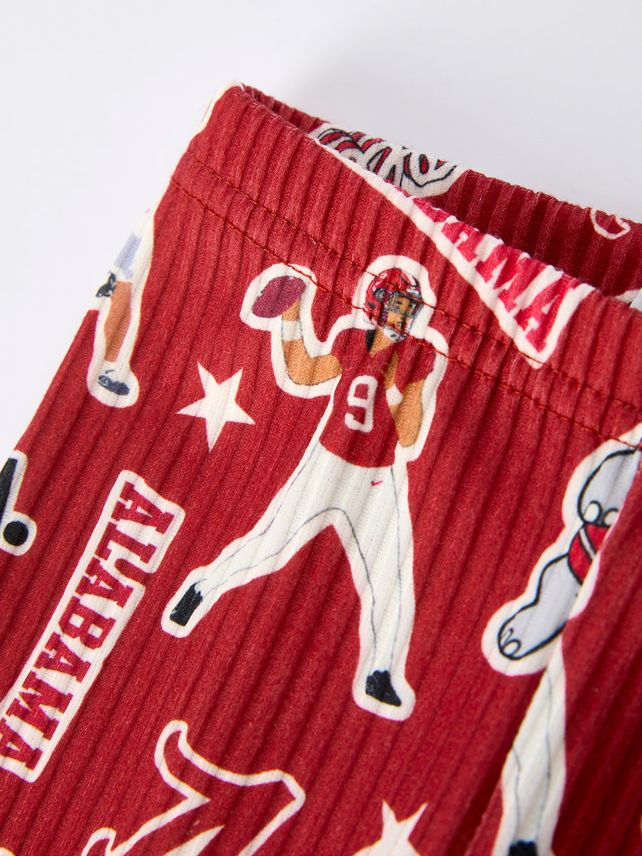 Girls Game Day Outfit – Roll Tide Elephant Top and Red Pattern Flare Pants