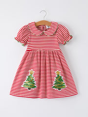 Toddler Girls Christmas Dress – Striped Outfit with Sequin Tree