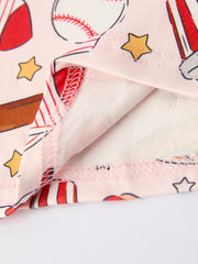 Girls Pajama Set with Red Bows Baseball Print