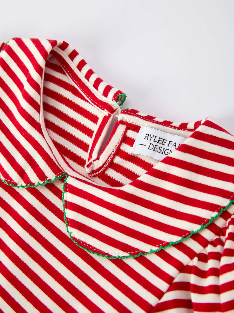 Toddler Girls Christmas Dress – Striped Outfit with Sequin Tree