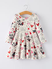 Valentine's Day Girls' Long Sleeve Letter Print Dress