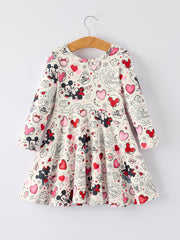 Valentine's Day Girls' Long Sleeve Letter Print Dress