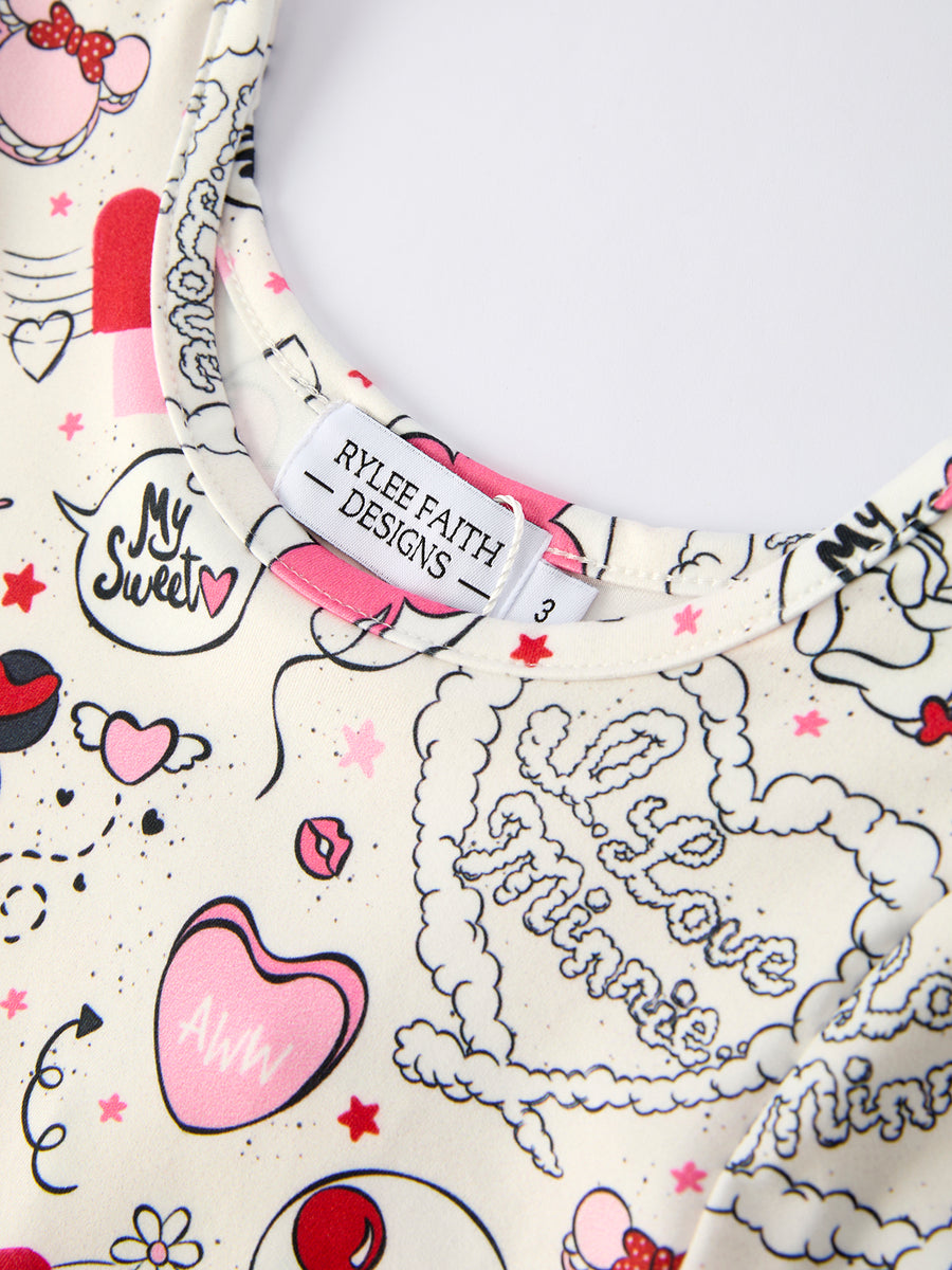 Valentine's Day Girls' Long Sleeve Letter Print Dress