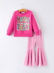Toddler Girls Christmas Outfit – Pink Merry Bright Top and Bell Pants