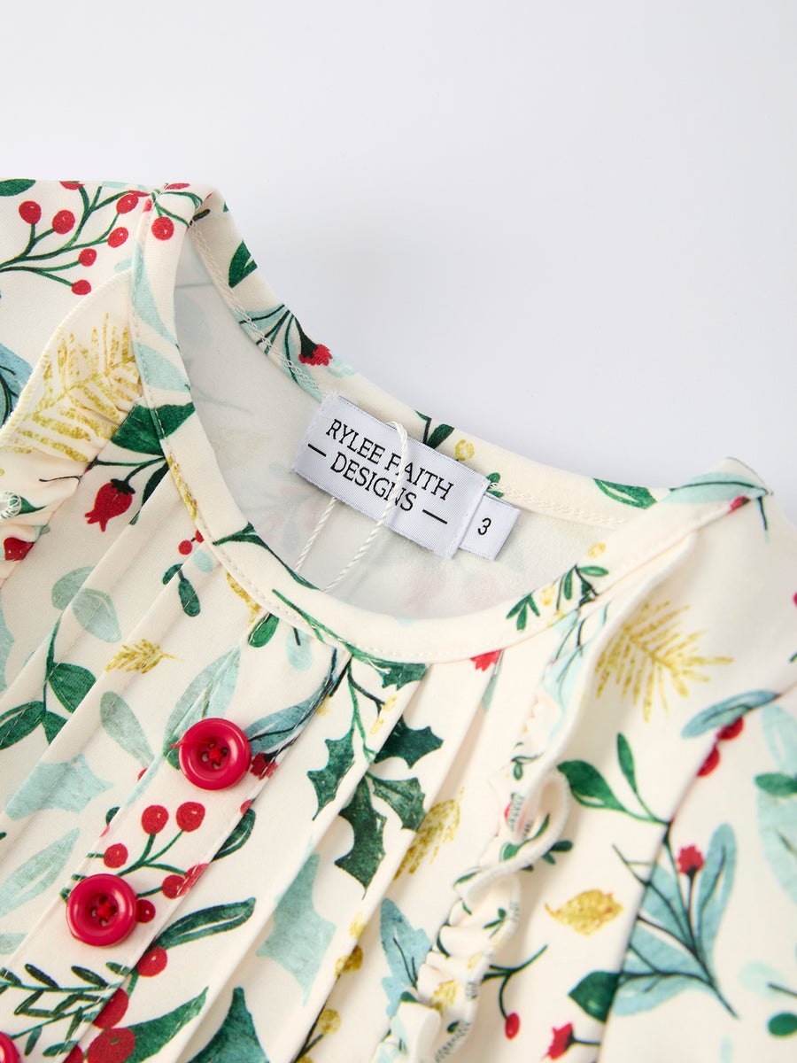 Toddler Girls Christmas Dress – Holiday Floral Print Outfit with Pockets