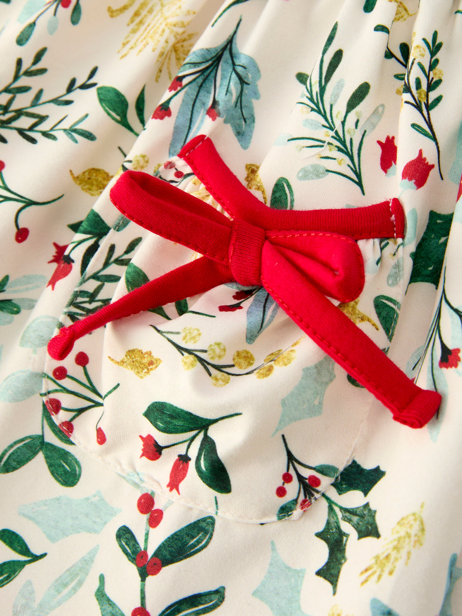 Toddler Girls Christmas Dress – Holiday Floral Print Outfit with Pockets