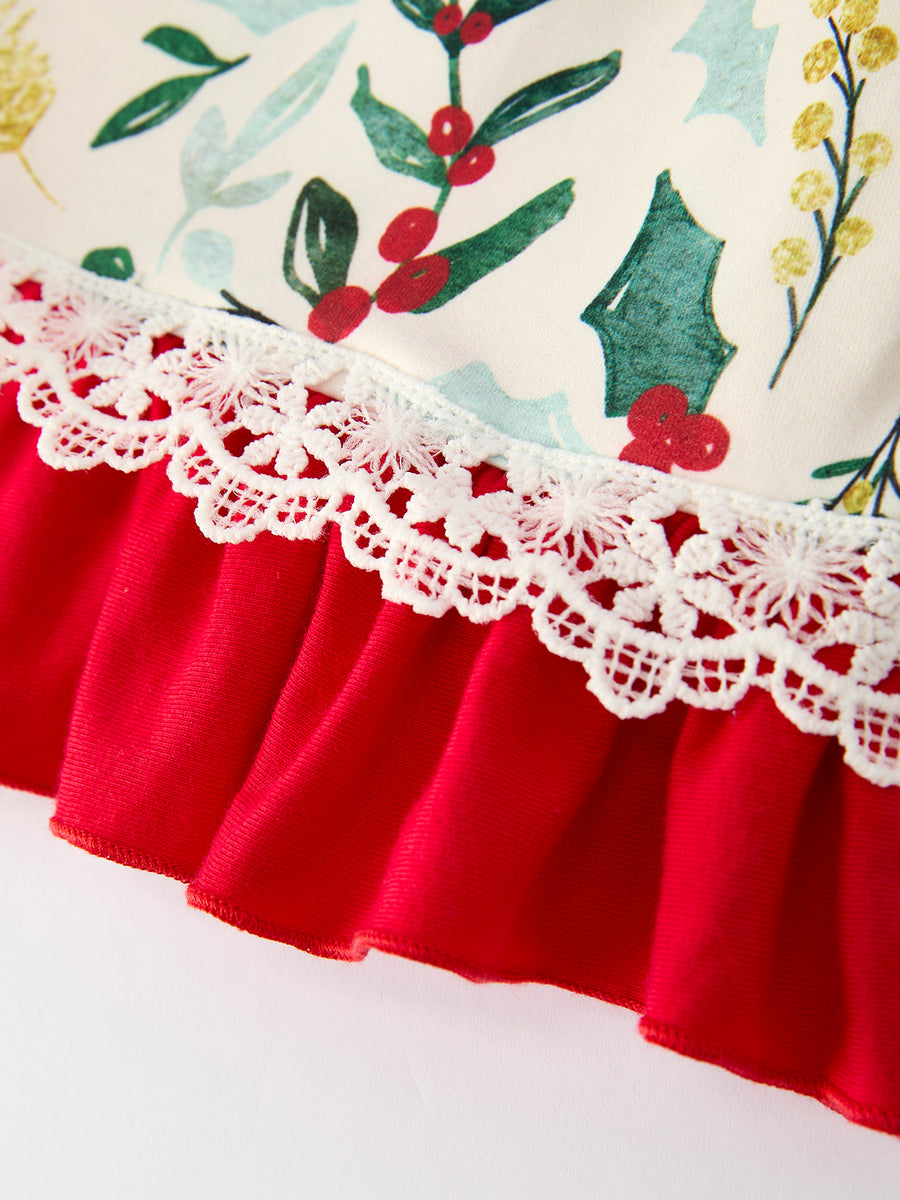 Toddler Girls Christmas Dress – Holiday Floral Print Outfit with Pockets
