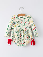 Baby Girls Christmas Romper – Holiday Bow Long Sleeve Outfit