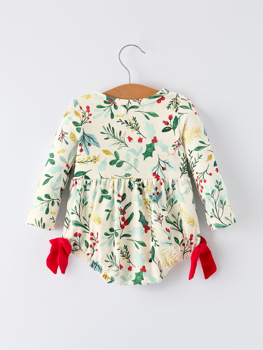 Baby Girls Christmas Romper – Holiday Bow Long Sleeve Outfit