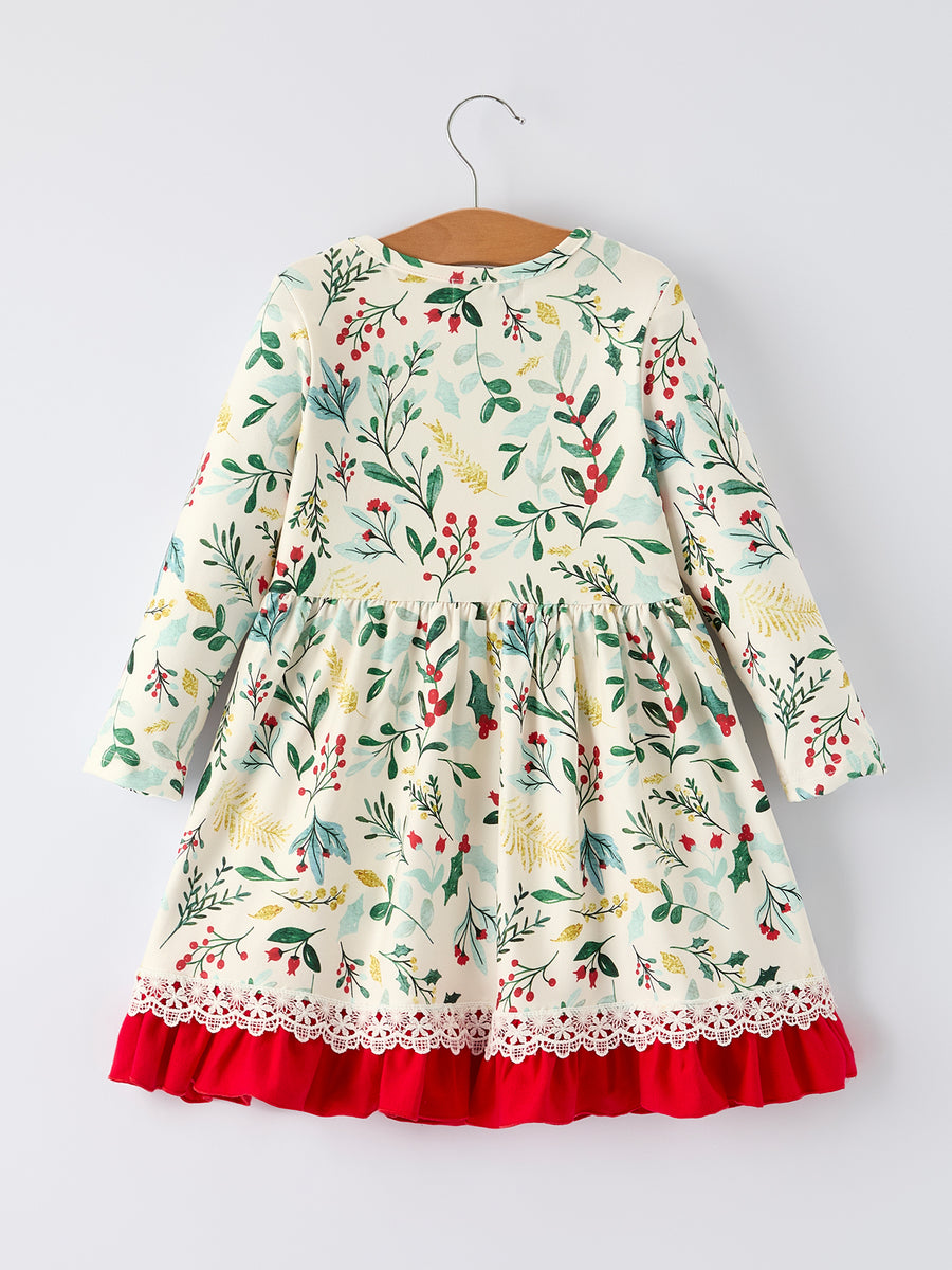 Toddler Girls Christmas Dress – Holiday Floral Print Outfit with Pockets