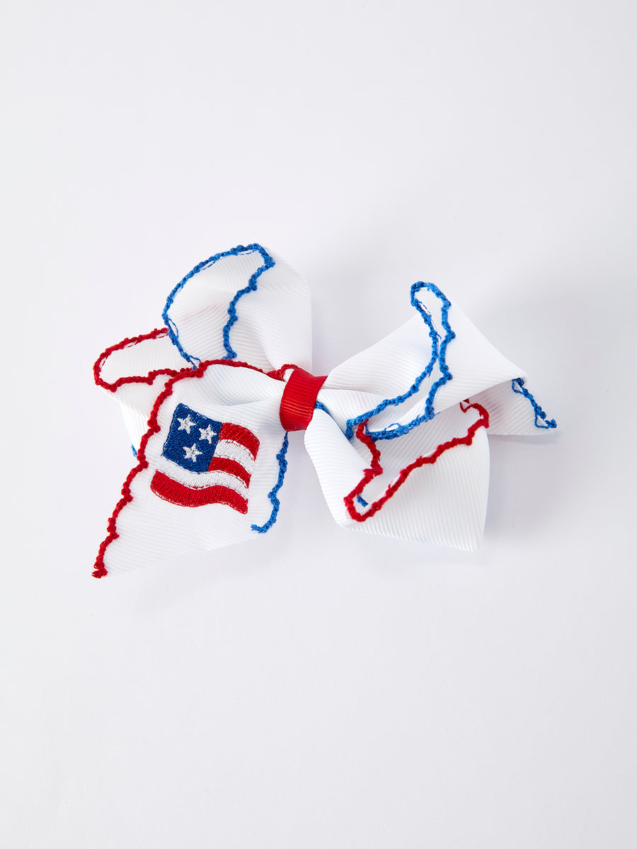 Stars & Stripes Flag Hair Bow – Toddler Girls July 4th Hair Accessory
