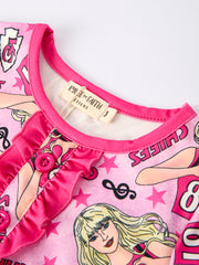 TS Pink Print Girls Pajamas with Short Sleeve Top and Long Pants