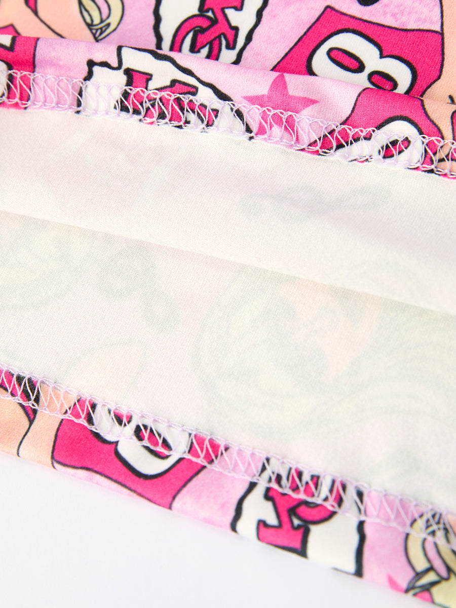 TS Pink Print Girls Pajamas with Short Sleeve Top and Long Pants