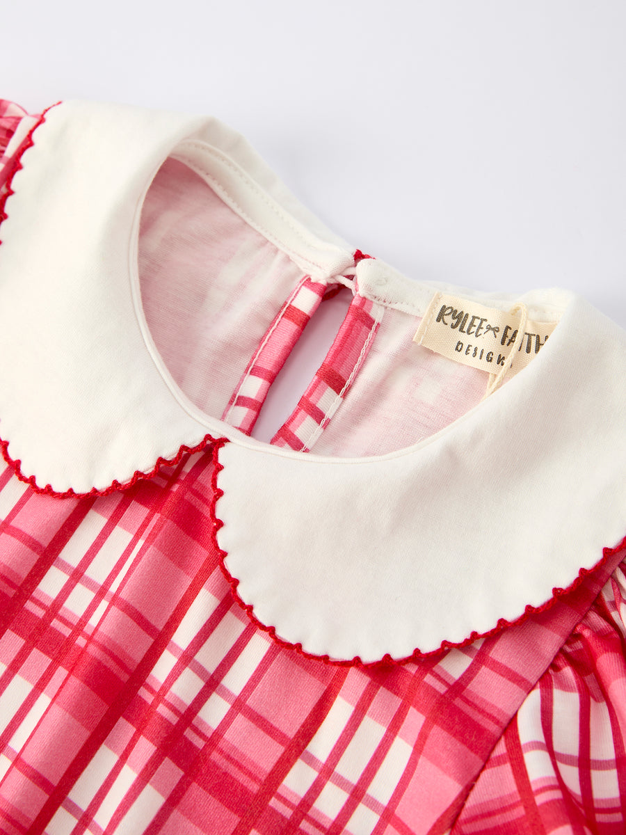 Valentine's Day Plaid Pocket Girls Short Sleeves Dress