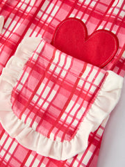 Valentine's Day Plaid Pocket Girls Short Sleeves Dress