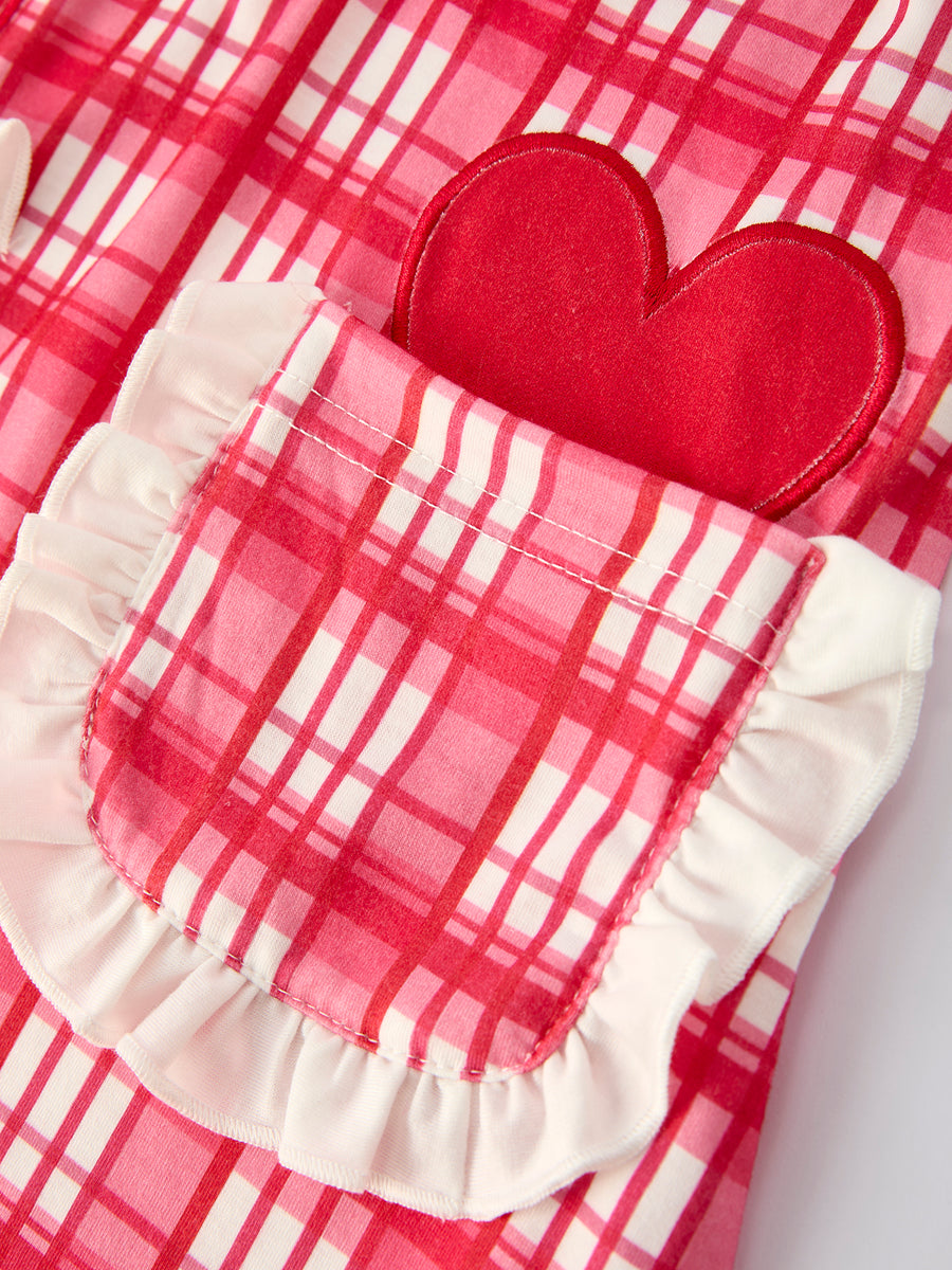 Valentine's Day Plaid Pocket Girls Short Sleeves Dress