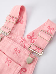 Valentine's Day Pink Bow Denim Overall Dress for Girls