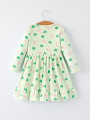 St. Patrick's Day Bow Shamrock Print Ruffles Girls Dress