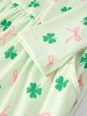 St. Patrick's Day Bow Shamrock Print Ruffles Girls Dress