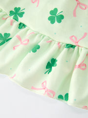 St. Patrick's Day Bow Shamrock Print Ruffles Girls Dress
