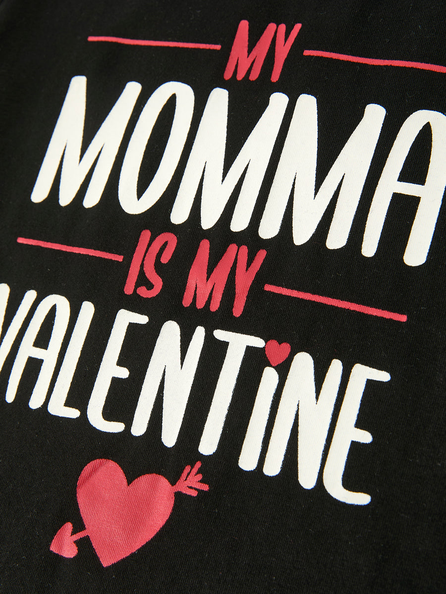 Valentine's Day Letter Print Top + Plaid Pants Boys Set