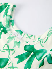 St. Patrick's Day Bow Print  Short Sleeves Girls Dress